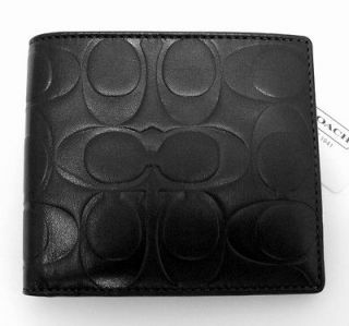 NWT COACH MENS Signature Embossed DB Billfold Wallet Black Leather 