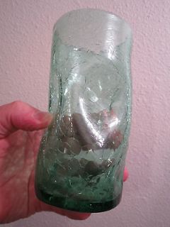 GREENISH TUMBLER vtg blenko art glass pinched crackle vase