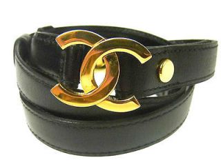 CHANEL vintage black leather Belt CC CoCo logo, at bloomsvintagec 