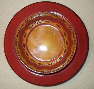 12 Pc Melamine Tuscan Set Red Yellow Plastic 11 Dinner Plate 7 Bowl 