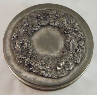 Vintage Metzke Collectible Trinket Tin w/ Pewter Lid   Holiday 