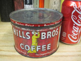 VINTAGE 1 POUND HILLS BROS COFFEE TIN CAN OLD country store jmj