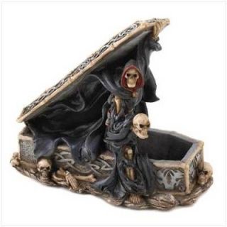   Stone GRIM REAPER Doom Bringer w/ Coffin Halloween Decoration Prop