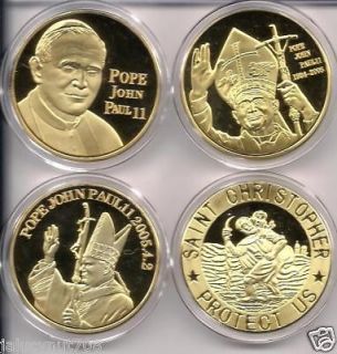 SET OF 4 COINS~ 3 POPE JOHN PAULII AND 1 ST CHRISTOPHER GOLD 