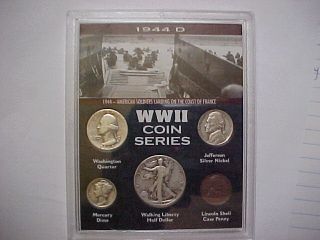   WAR 2 SILVER COIN SERIES 1944 D 100% AUTHENTIC 5 COINS USA 4 SILVER