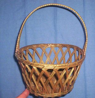 BRASS WOVEN OVAL BASKET 9 1/2 INCHES TALL DECORATIVE CRAFTS INC. HAND 