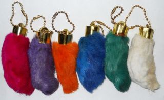 Dyed and Natural Colored REAL LUCKYRabbits Foot Keychains 6 Colors 