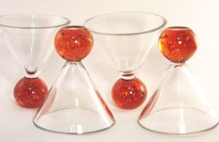 Colored Bubble Stem Martini Glasses   Set of 4 matching color