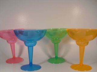 Plastic Neon Margarita Glasses 12 oz 4 color 12 ct NEW