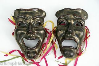 Pair of Vintage Ceramic Tragedy & Comedy Sad & Happy Theatrical Wall 