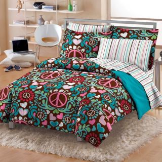 NEW Lucy Teen Girls Peace Hearts Cotton Bedding Comforter Sheet Set