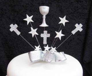 FIRST HOLY COMMUNION CAKE TOPPER WITH CHALICE SILVER