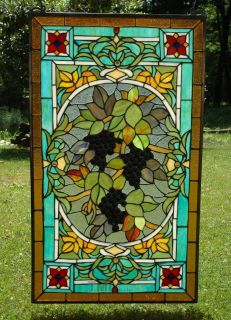 20 x 34 Tiffany Style stained glass Jeweled window panel Grape