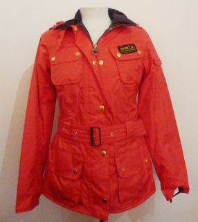   BARBOUR International Waterproof LIGHT RED GOLD Belted Coat Jacket UK8