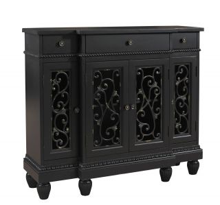   Antique Black Breakfront Console Foyer Table Storage Cabinet 696 225