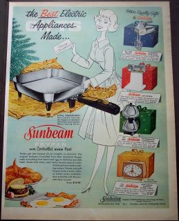 1960 original vintage Christmas Ad Sunbeam automatic electric fry pan