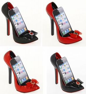   Stiletto Shoe MOBILE PHONE HOLDER Cell Phone Stand RED BLACK SEQUIN