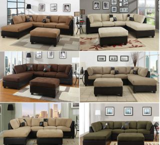 Sectional Sofa 3pcs Microfiber Sectionals sofa in 6 Colors Sofa Couch 