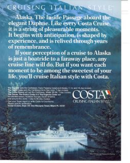 Costa Cruises 1985 Vintage Print Ad