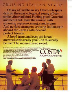 Costa Cruises Vintage 1985 Print Ad