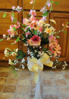 Tall White Bud Vase Silk Flowers Rose Alstromeria Wedding Reception 