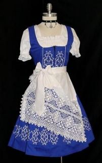 NEW ~3pc LONG BLUE German PLEATED Swing Skirt Oktoberfest DIRNDL Dress 
