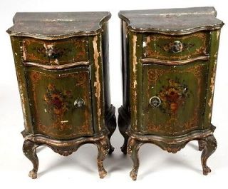 Pair of French provincial Style Green paint decorated Nightstands 