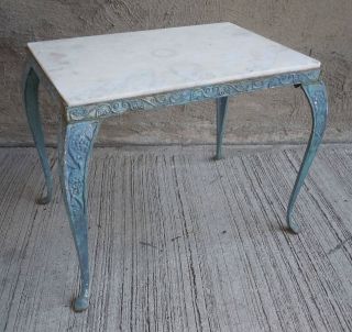 Vtg Industrial Cast Iron Blue Patio Garden Grapevine Side/End TABLE 