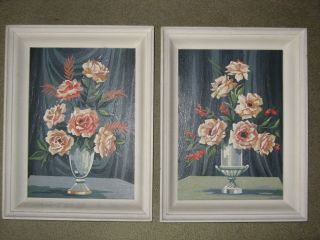   PAIR CHIC ROMANTIC SHABBY ROSE ART DECO FRAMED PAINT BY NUMBERS