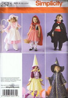 S2571 Simplicity COSTUME Pattern Toddler 1/2 4 BoPeep Witch Dracula 