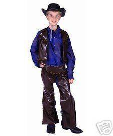 New COWBOY Gunslinger Sheriff Brown Chaps Vest Halloween Costume XS 4 