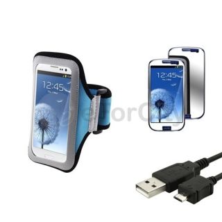 Blue GYM Armband Case+Mirror LCD Protector+Cabl​e For Samsung Galaxy 