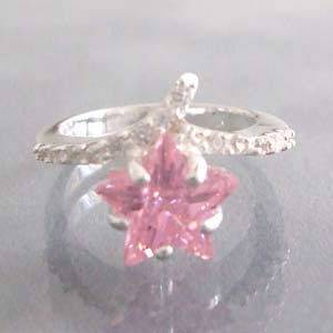 Star Crown Wrap Pink CZ .925 Silver Ring 8.5