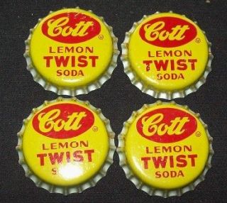   of 4 Vintage Cott Lemon Twist Unused Soda Pop Bottle Caps Cork Lined