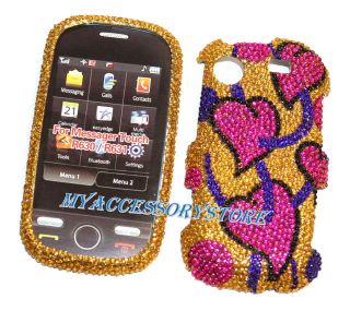Samsung Messager Touch R631c Pink Hearts Glitter Diamond Bling Phone 