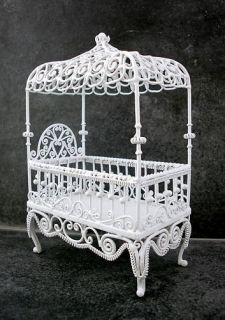 Dolls House Nursery White Wire Babys Canopy Cot Crib 1
