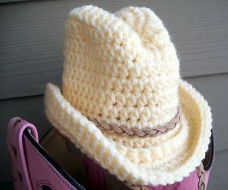 Crochet baby boy cowboy hat photo prop handmade girl cowgirl leather 