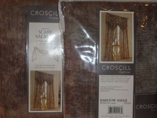 CROSCILL BARSTOW SHEER SCARF VALANCE STONE BROWN W/ TEAL