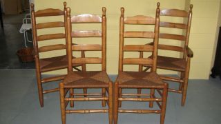 Set of 4 Ladder Back Rush Bottom Oak Chairs