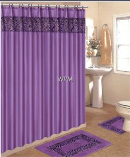   rug set animal purple zebra print bathroom shower curtain mat/rings