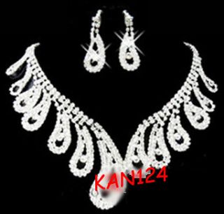 I1   BRIDAL WEDDING BLING CRYSTAL WATER DROP JEWELRY NECKLACE EARRING 