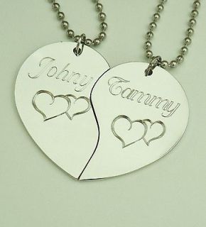 Split Heart Pendant Necklace Personalized Hearts Custom Engraved 