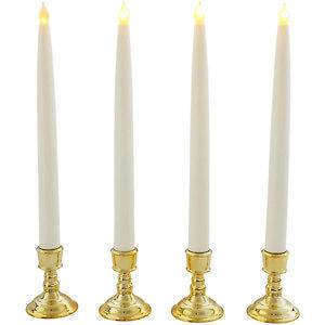 10 White Taper LED Battery Stick Candle Gold Stand Wedding Table Room 