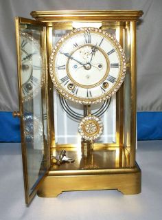 Ansonia Crystal Regulator Clock with Diamonds Like Stones on Bezel 