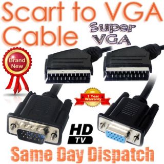 Scart Lead 20 to 15 Pin S VGA Male Female HDTV DVD Cable 1M 1.5M 1.8M 