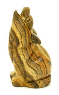 Hand Carved Gemstone Howling Wolf   Picture Jasper   Collectible 