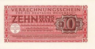 Currency Germany Wehrmacht WWII Nazi Bank Note Money 010 Reichmark 