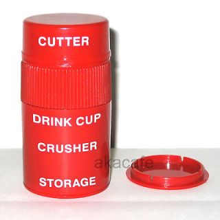 in 1 Tablet PILL CUTTER Splitter CRUSHER STORAGE CUP