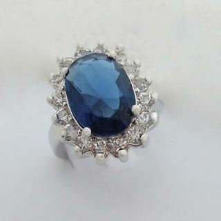 White Gold Plated Oval Cut Sapphire Princess Engagement Wedding Ring 
