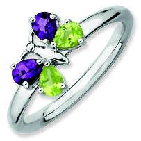   Silver Stackable Expressions™ Amethyst Peridot Butterfly Ring